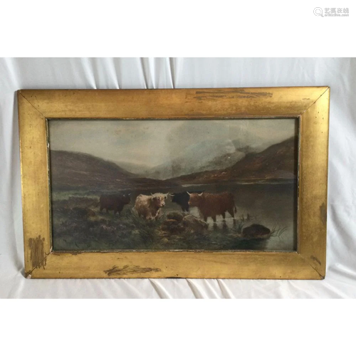 Landscape Print of Scottish Highlands Cows