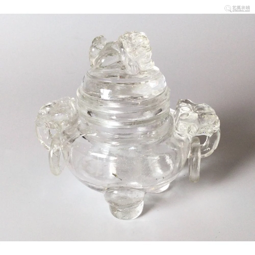 Chinese Carved Crystal Three Legged Incense Burner