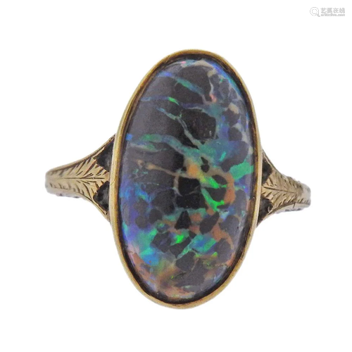 Antique 14k Gold Black Opal Ring