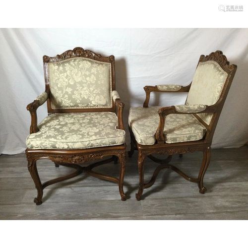 Pair of Hand Carved Walnut Armchairs