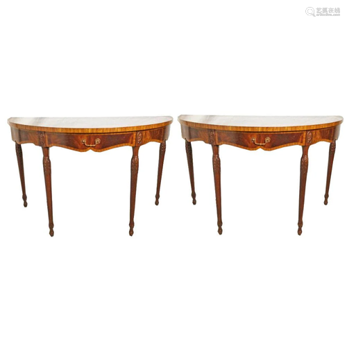 Pair of English Adam Style Demilune Console Tables by