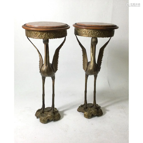 Pr Bronze Crane Pedestals