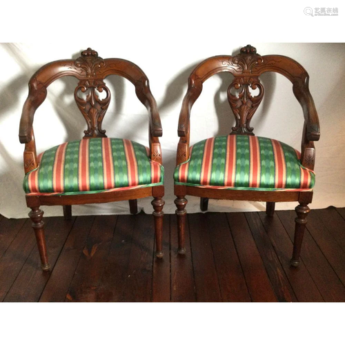 Pair Victorian Wood Arm Chairs