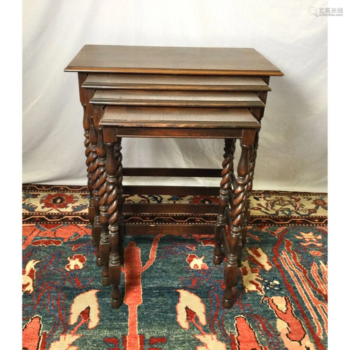 Set of 4 Oak Nesting Tables with Barley Twist Legs