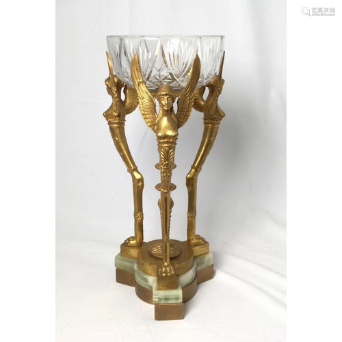 Gilt Bronze Egyptian Revival Figural Compote with Onyx