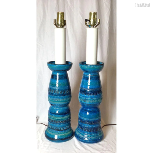 Pair Mid Century Bitossi Italian Ceramic Lamps