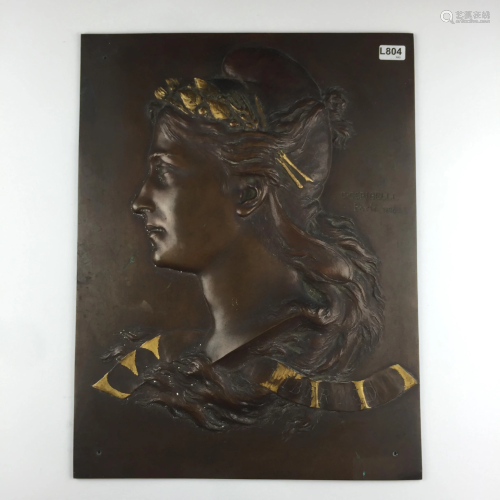 Bas-relief in brown patinated bronze