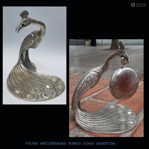 Rare Art Deco old peacock pocket watch holder