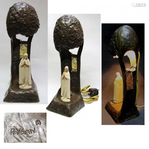 Our Lady of Lourdes Virgin Mary bronze lamp Paysan