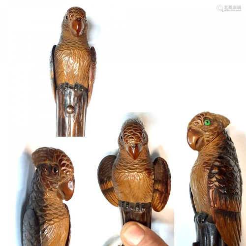 RAREST automaton wooden parrot parasol