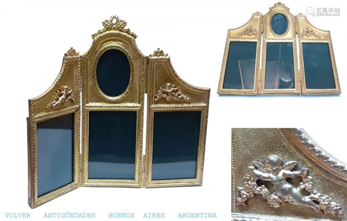 French gilt bronze picture frame miniature screen shape