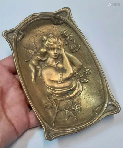 Art Nouveau Jugendstil lady angel bronze jewel tray