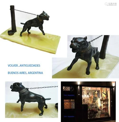 PITBULL barking attacks bronze dog marble