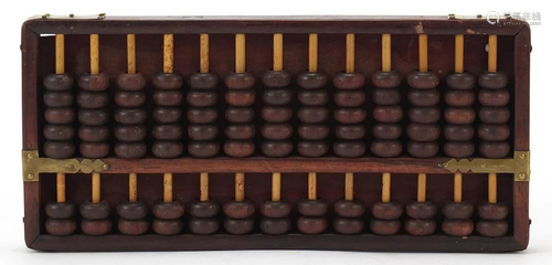 Chinese hardwood abacus with brass mounts, 24cm wide