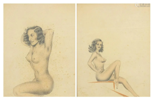 Nude females, pair of early 20th century mixed medias,