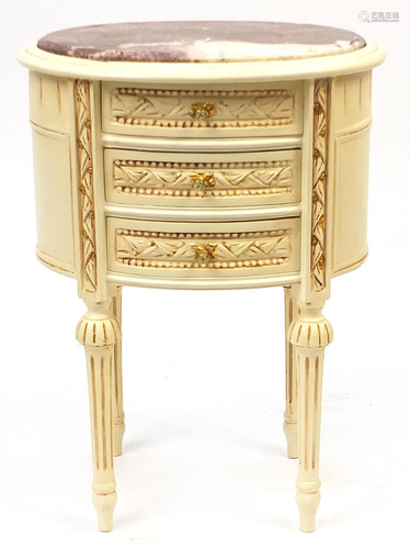 French style cream three drawer bedside chest with