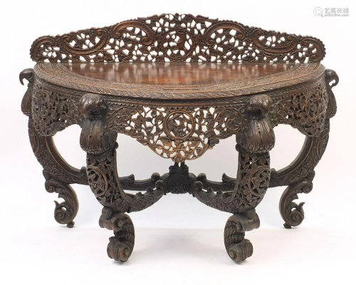 19th century Burmese hardwood demi lune hall table