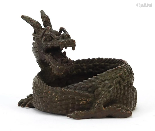 Japanese patinated bronze dragon, indistinct impressed