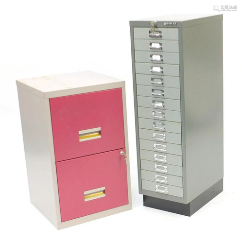 Bisley fifteen drawer filing cabinet and one other, the