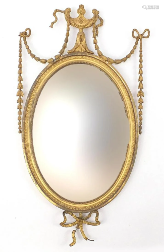 19th century gilt Gesso wall mirror with urn, swag and