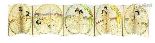 Chinese folding book depicting erotic scenes, 18cm x