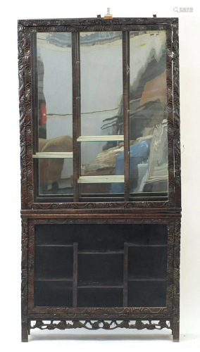 Antique Chinese hardwood glazed display case on stand