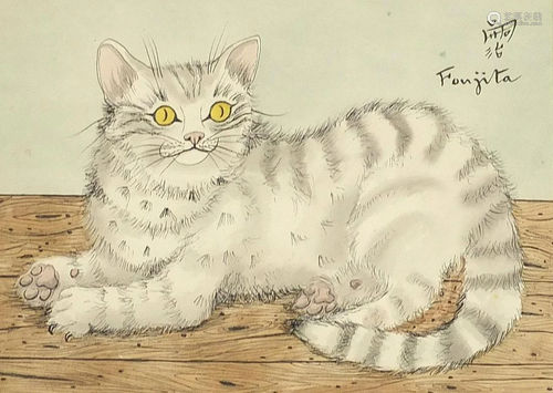 Attributed to Tsuguhara Foujita - Seated cat, Japanese