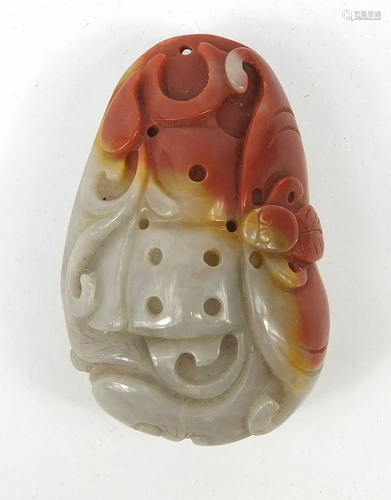 Chinese carved hardstone pendant, 7.5cm high