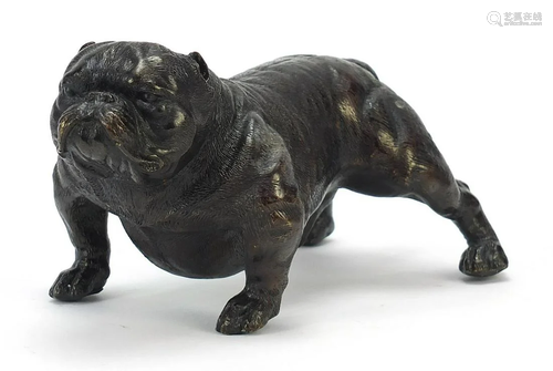 Patinated bronze bulldog, 17.5cm in length