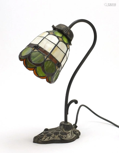 Tiffany design bronzed table lamp with leaded glass