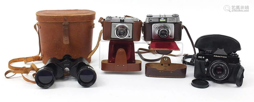 Vintage and later cameras and binoculars comprising