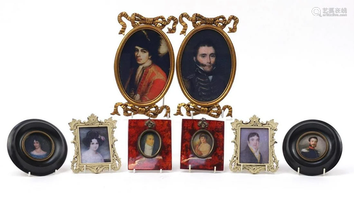 Four pairs of classical portrait miniatures including