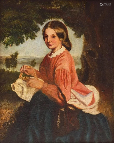 Portrait of a female holding a basket, 19th century oil