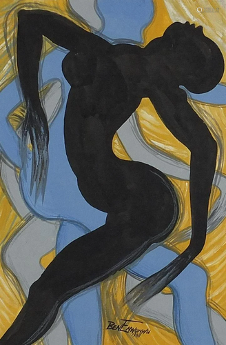 Manner of Ben Enwonwu - Silhouette of a nude female,