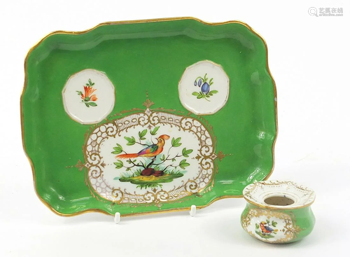 Dresden porcelain ink stand with inkwell hand painted