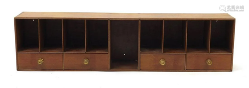 Hardwood five drawer open shelving unit, 25cm H x