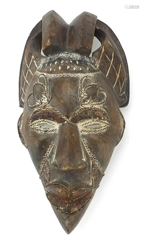 African tribal interest carved wood face mask, 38.5cm