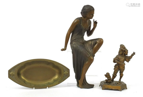 Metalware including a bronzed figure of a young female