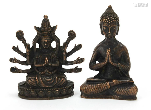 Two Chino Tibetan patinated bronze figures of Buddha,