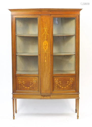 Edwardian inlaid mahogany glazed display cabinet with