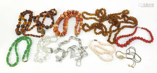 Costume jewellery including natural amber bead