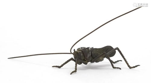 Japanese patinated bronze cricket with articulated