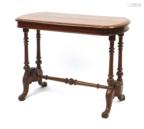 Victorian carved oak stretcher table, 68.5cm H x 91cm W