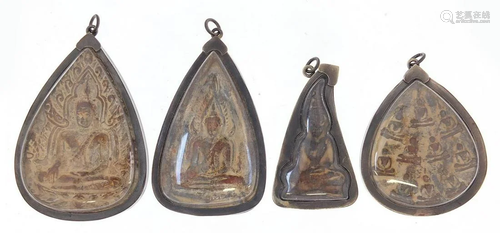 Four Tibetan shrines with silver coloured metal pendant