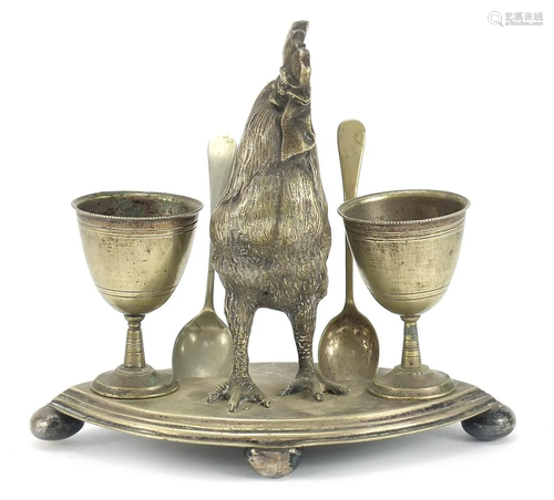 Novelty silver plated cockerel design egg cup stand