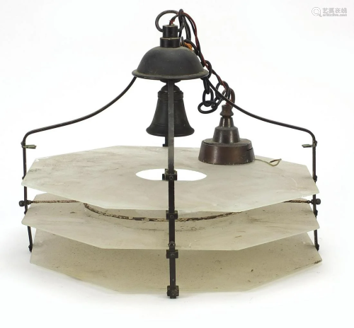 Vintage bronzed light fitting with three octagonal