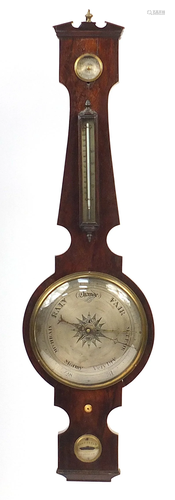 Georgian mahogany banjo barometer with silvered dial