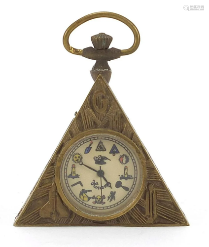 Masonic interest triangular pocket watch, 6cm high