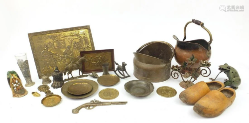 Metalware and wooden ware including a pair of Dutch