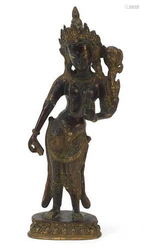 Chino Tibetan patinated bronze figure of a deity, 31cm